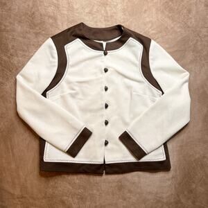 Vintage 70s Two Tone Canvas Western Jacket Blazer Cream Brown Embroidery Rodeo